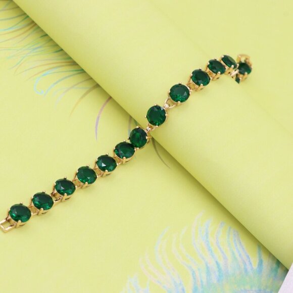 "Elegant Green Crystal Rose Gold Bracelet with Prong Setting, XPBL0807 - Picture 5 of 12